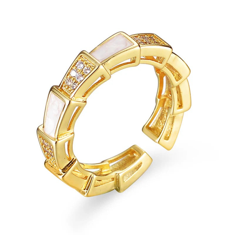 Driara 073 Premium Golden Adjustable Ring for Women | White Box Stone Design | Anti-Tarnish Korean Style Jewellery
