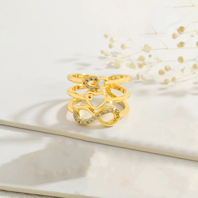 Driara 066 Golden Infinity Adjustable Ring for Women & Girls | Stone Studded Stylish Korean Ring | Anti-Tarnish Fashion Jewellery