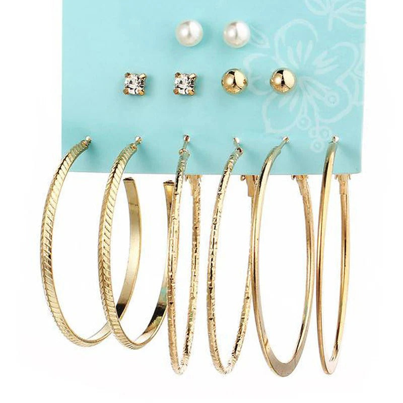 Driara 0121 6-Pair AD & Gold Hoop Earring Combo | Premium Studs & Big Hoops Set for Women & Girls
