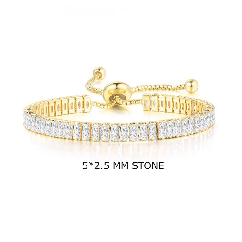 DRIARA 0192  Gold Plated 5×2.5mm CZ Tennis Bracelet for Women & Girls | Adjustable Diamond Look Bracelet