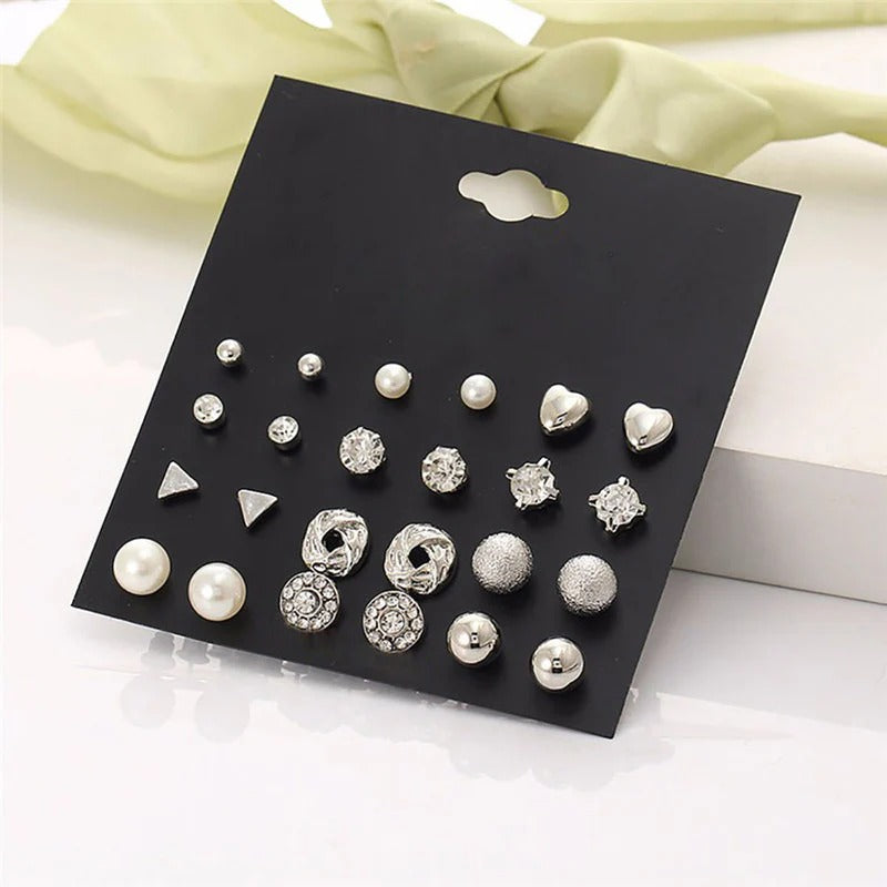 Driara 0129  12-Pair AD, Pearl & Geometric Stud Earring Combo | Premium Multi-Design Stud Set for Women & Girls