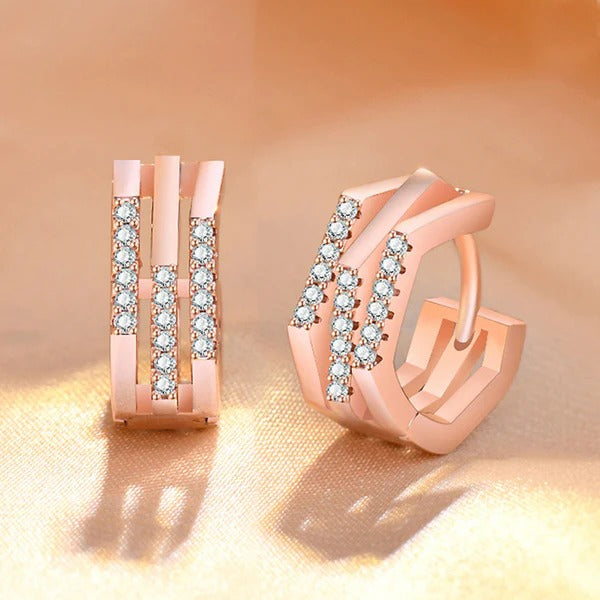 DRIARA 093 Rose Gold-Plated American Diamond Studded Korean Hoop Earrings | Lightweight & Anti-Tarnish Elegant Daily Wear Hoops
