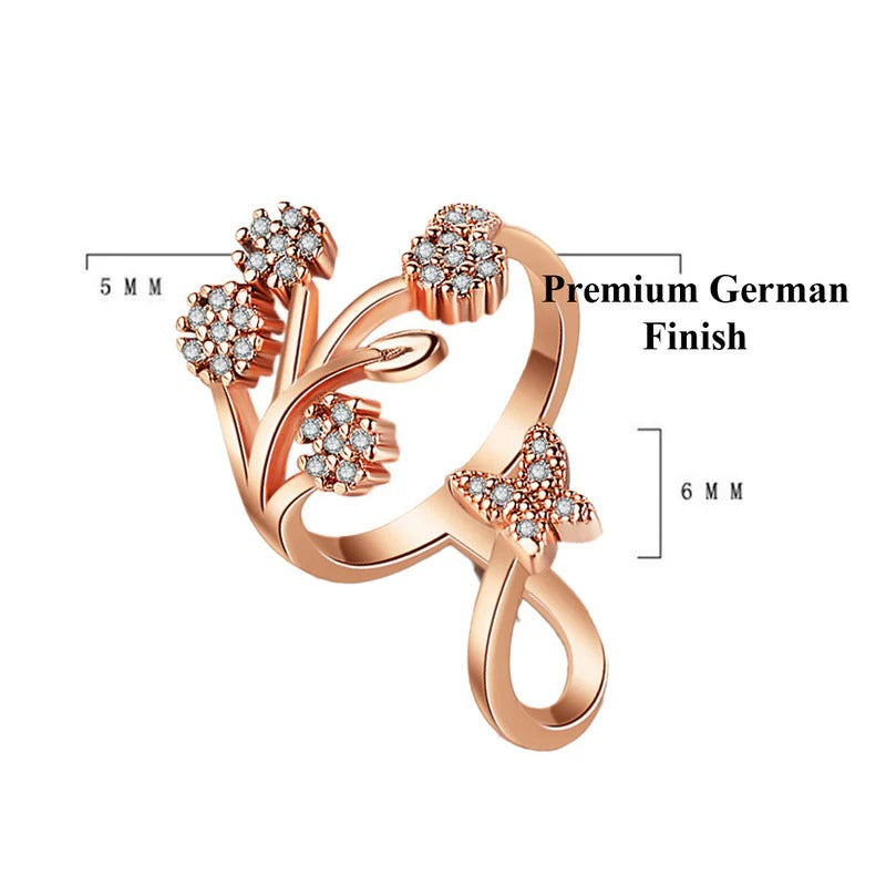 DRIARA 0177 Rose Gold Plated Floral Branch CZ Adjustable Korean Finger Ring | Elegant Women’s Fashion Ring