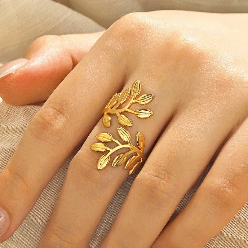 Driara 002  Elegant Leaf Design Adjustable Gold Ring for Women & Girls | Lightweight Daily Wear Finger Ring | Anti Tarnish Jewellery