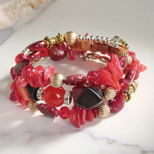 DRIARA 0195 Red Multi Layer Beaded Bracelet for Women | Designer Stone & Beads Bracelet
