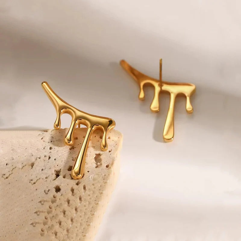 Driara 016 Gold Plated Dripping Design Trendy Earrings for Women & Girls – Korean Style Fashion Earrings