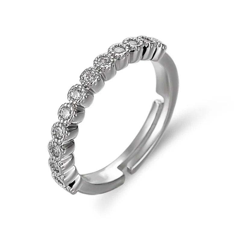Driara  0134Silver Plated AD Stone Finger Ring | Adjustable Korean Style Sparkling Diamond Ring for Women & Girls