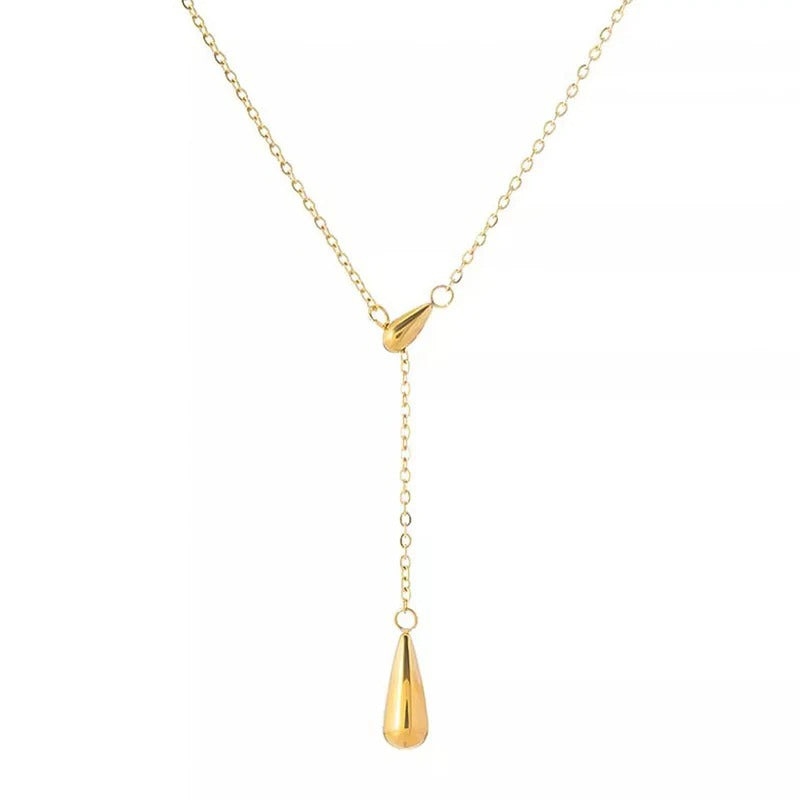 Driara 046 Elegant Golden Drop Pendant Necklace for Women & Girls | Minimalistic Korean Lariat Chain
