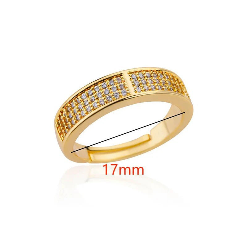 DRIARA0101 Korean Gold-Plated Cubic Zirconia Adjustable Ring for Women | Elegant Daily Wear | Classic Diamond-Lined Design