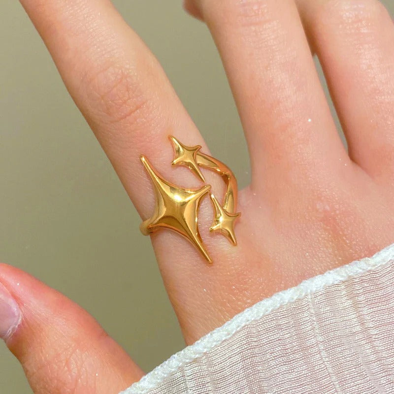 Driara 068 Golden Star Adjustable Ring for Women & Girls | Stylish Korean Shooting Star Design Ring | Anti-Tarnish Trendy Fashion Jewellery