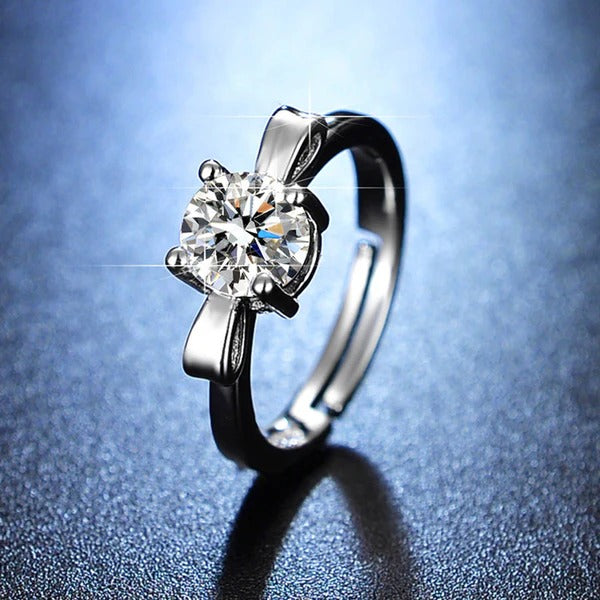 Driara 0143  Silver Plated Solitaire Crystal Adjustable Finger Ring | Premium Single Stone Ring for Women & Girls