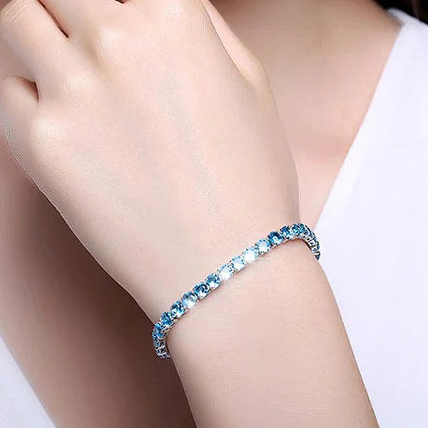 DRIARA 0186  Silver Plated Blue CZ Stone Adjustable Bracelet | 4 MM Stone Elegant Tennis Style Bracelet for Women & Girls