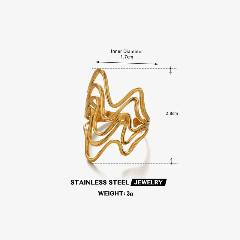 Driara 067 Golden Wavy Adjustable Ring for Women & Girls | Trendy Korean Multi-Wave Design Ring | Anti-Tarnish Fashion Jewellery