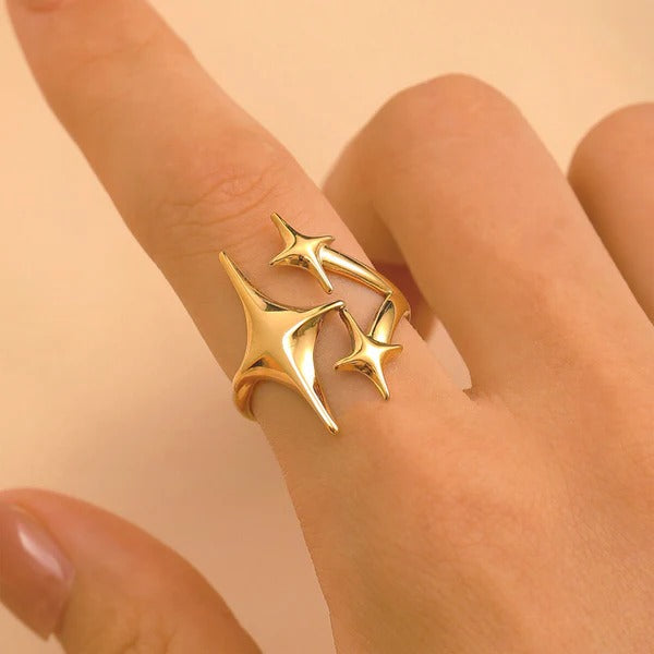 Driara 068 Golden Star Adjustable Ring for Women & Girls | Stylish Korean Shooting Star Design Ring | Anti-Tarnish Trendy Fashion Jewellery