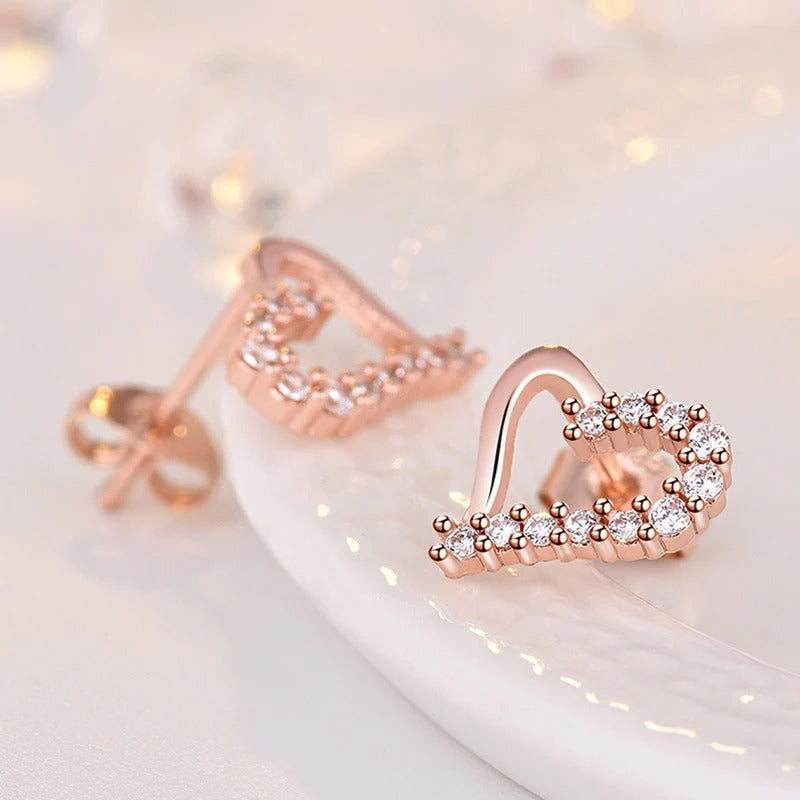 Driara 079  Rose Gold Heart Crystal Stud Earrings for Women & Girls | Cute American Diamond Heart Shape Earrings | Daily & Party Wear Jewellery