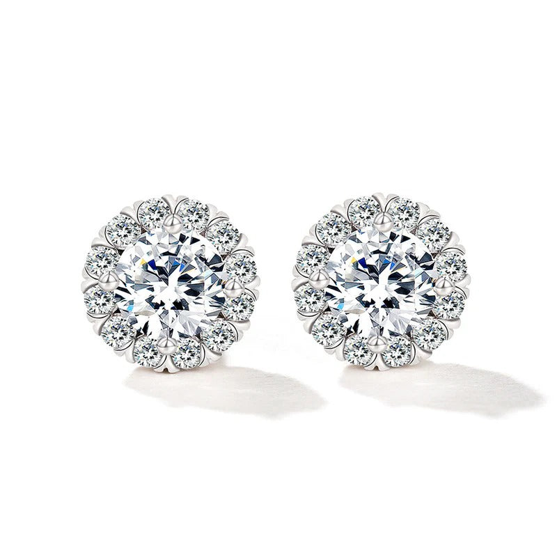 Driara 010 Silver Plated Round Flower-Cut AD/CZ Stud Earrings for Women & Girls