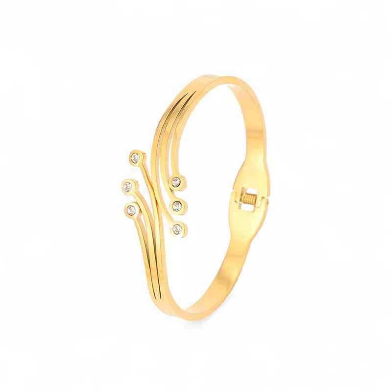 Driara 071 Golden Multi-Layer Zircon Bangle Bracelet for Women & Girls | Premium Anti-Tarnish | Korean Party Wear Jewellery