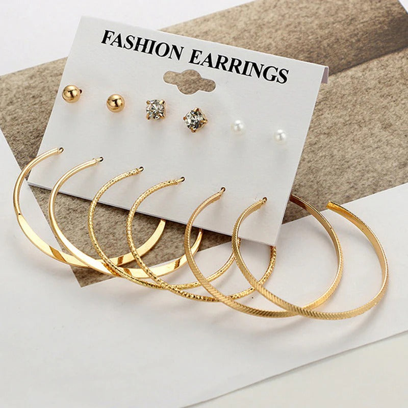 Driara 0121 6-Pair AD & Gold Hoop Earring Combo | Premium Studs & Big Hoops Set for Women & Girls