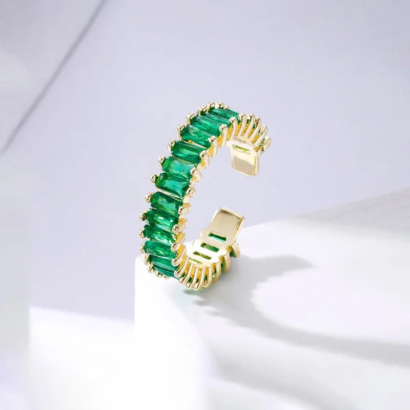 Driara 005 Green Stone Gold Plated Adjustable Ring for Women & Girls