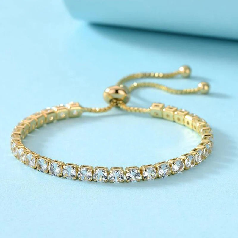 DRIARA 0193  Gold Plated CZ Tennis Bracelet for Women & Girls | Adjustable Diamond Look Bracelet