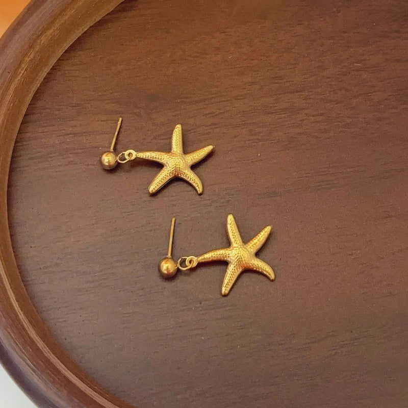 Driara 059 Starfish Golden Drop Earrings for Women & Girls | Ocean Style Korean Danglers | Lightweight Anti-Tarnish Trendy Earrings