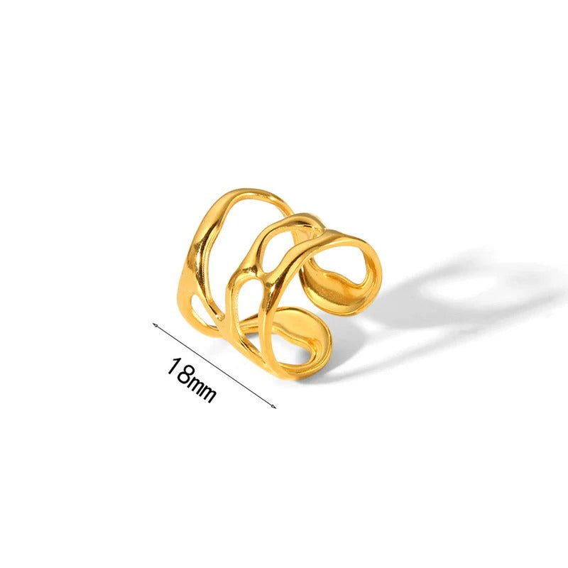 DRIARA 0102 Korean Gold-Plated Open Wave Adjustable Ring for Women | Stylish Minimal Daily Wear Ring
