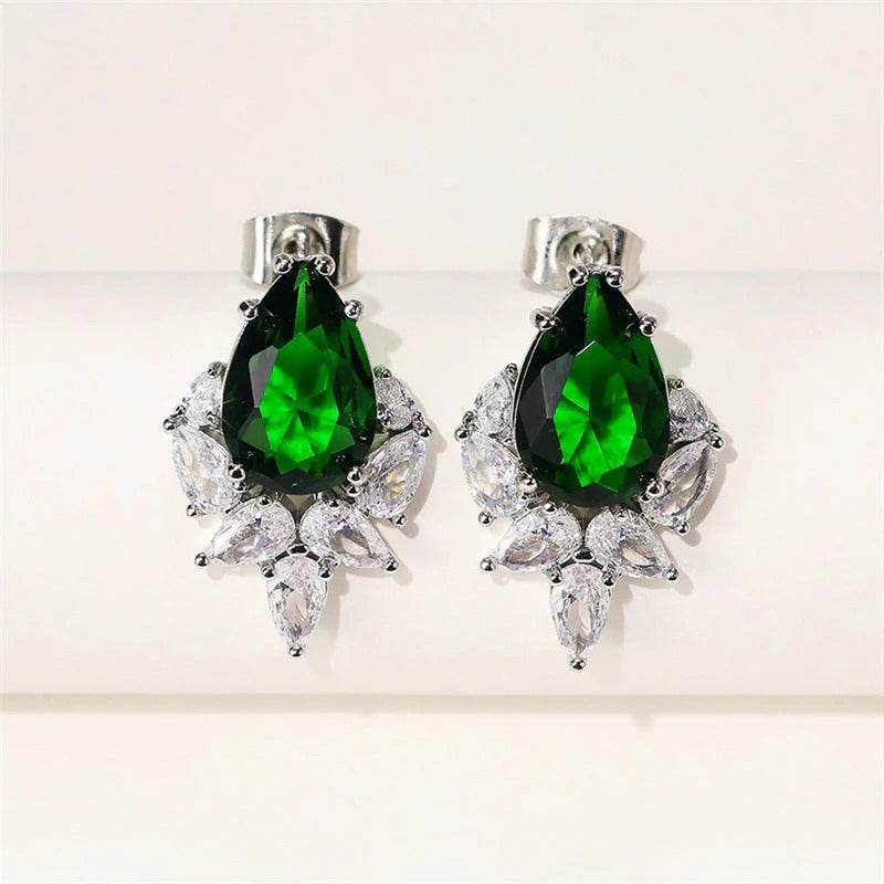 Driara 077 Premium Green Crystal Stud Earrings for Women & Girls | Luxury Party Wear American Diamond Earrings | Elegant Green Stone Jewellery