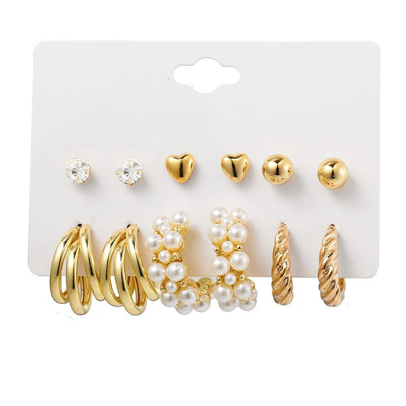 Driara 0117 6-Pair Gold & Pearl Earring Combo | Premium Studs & Hoops Set for Women & Girls