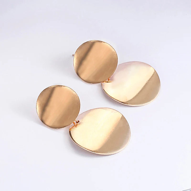 Driara 0133 Double Round Disc Drop Earrings | Korean Style Minimal & Elegant Drop Earrings for Women & Girls
