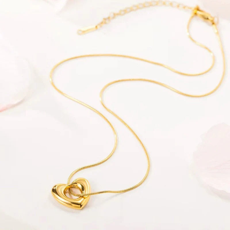 Driara 064 Golden Double Heart Pendant Necklace for Women & Girls | Romantic Love Pendant | Anti-Tarnish Korean Jewellery