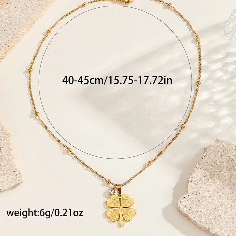 Driara 051 Golden Four-Leaf Clover Pendant Necklace for Women & Girls | Lucky Charm Korean Chain | Daily & Party Wear Jewellery