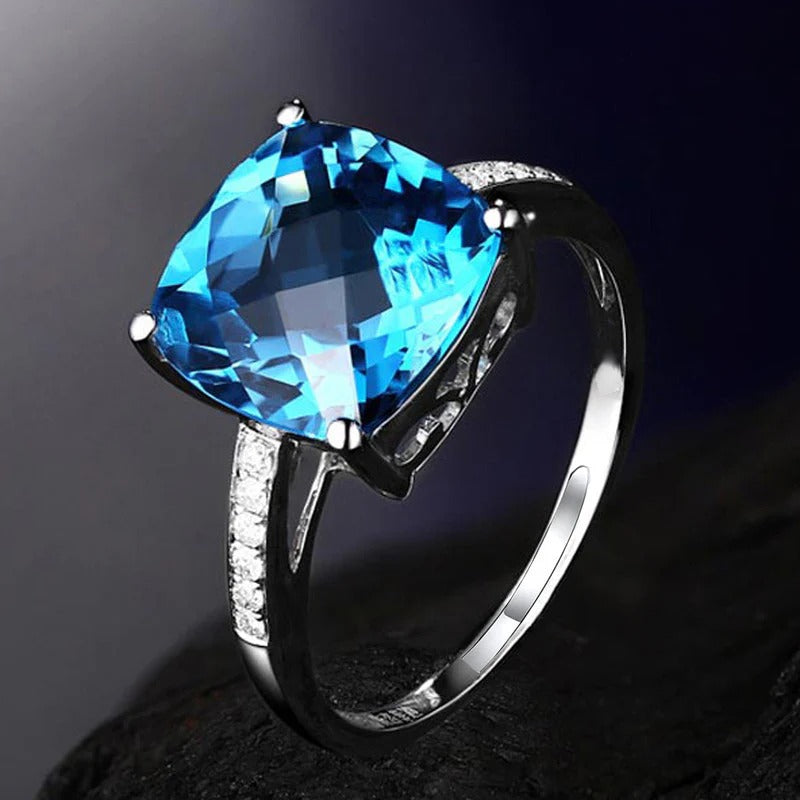Driara 083 Blue Crystal Solitaire Ring for Women & Girls | Premium Royal Blue Big Stone Ring | Silver Finish Adjustable Party Wear Ring
