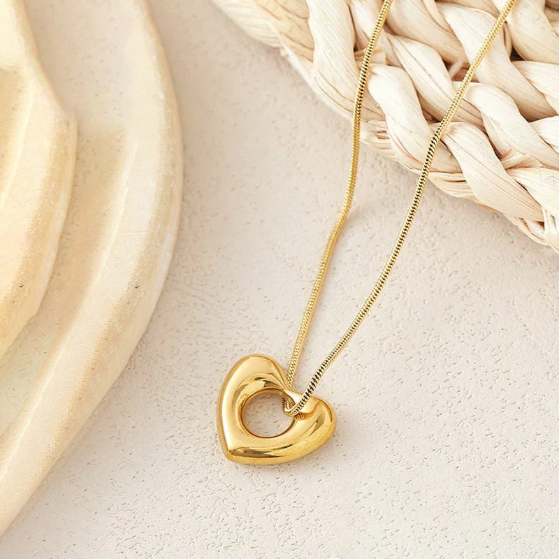Driara 064 Golden Double Heart Pendant Necklace for Women & Girls | Romantic Love Pendant | Anti-Tarnish Korean Jewellery