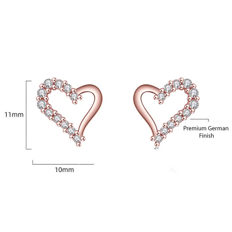 Driara 079  Rose Gold Heart Crystal Stud Earrings for Women & Girls | Cute American Diamond Heart Shape Earrings | Daily & Party Wear Jewellery