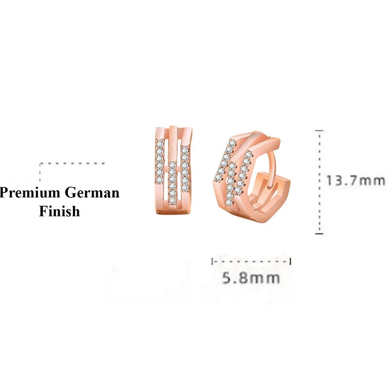 DRIARA 093 Rose Gold-Plated American Diamond Studded Korean Hoop Earrings | Lightweight & Anti-Tarnish Elegant Daily Wear Hoops