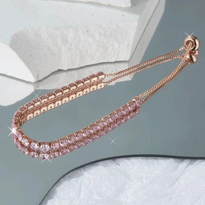 DRIARA 0190  Rose Gold Plated 4mm CZ Tennis Bracelet for Women & Girls | Adjustable Diamond Look Bracelet