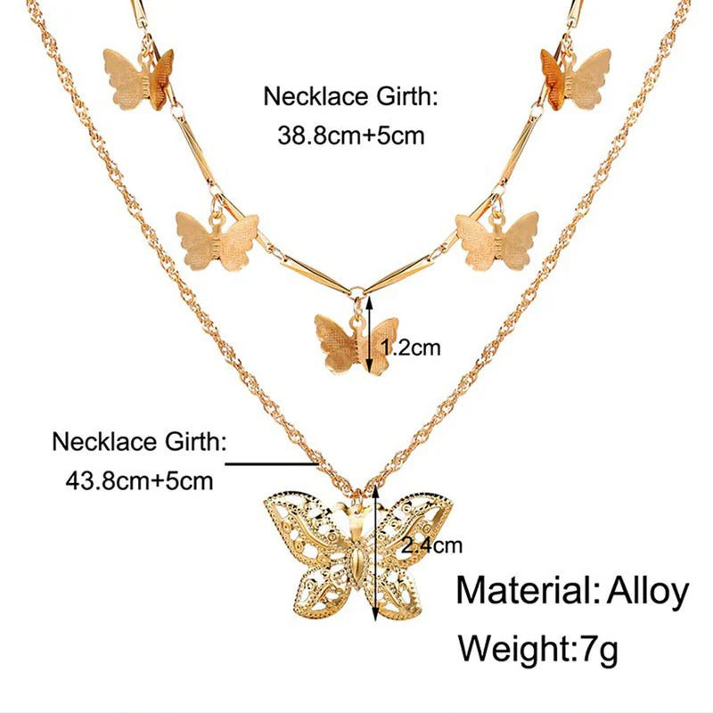 Driara 029 Double Layer Golden Butterfly Necklace Set for Women & Girls – Trendy Korean Layered Chain Jewellery