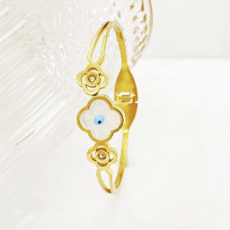 Driara 070 Golden Evil Eye Protection Bangle Bracelet for Women & Girls | Korean Trendy Design | Anti-Tarnish Adjustable Fashion Jewellery