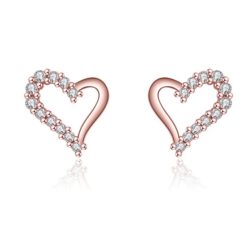 Driara 079  Rose Gold Heart Crystal Stud Earrings for Women & Girls | Cute American Diamond Heart Shape Earrings | Daily & Party Wear Jewellery