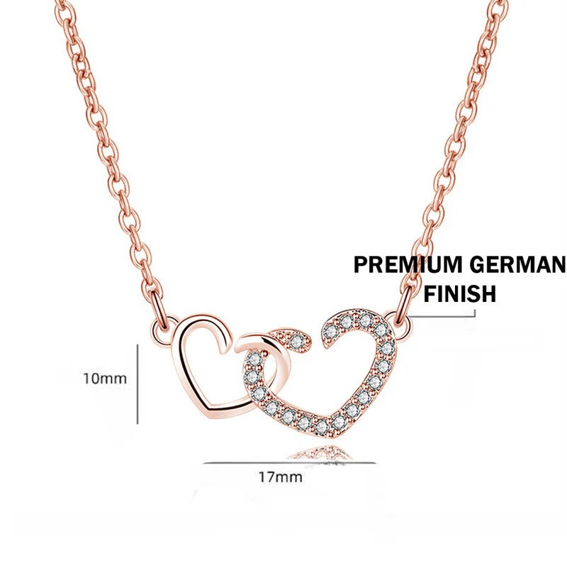 Driara 021 Rose Gold Plated Double Heart Pendant with Chain for Women & Girls – CZ Studded Korean Style Necklace