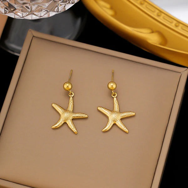 Driara 059 Starfish Golden Drop Earrings for Women & Girls | Ocean Style Korean Danglers | Lightweight Anti-Tarnish Trendy Earrings