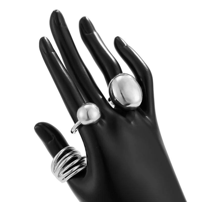 Driara 0140 Silver Plated Bold & Chunky Stackable Ring Set | Adjustable Finger Rings Combo (Set of 3)