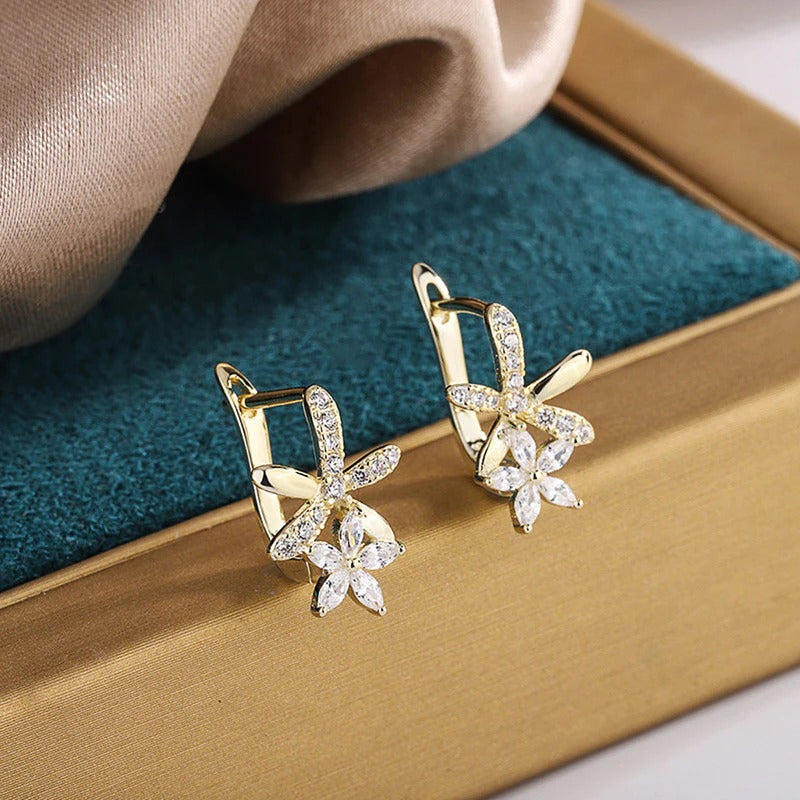 Driara 0185Gold Plated Floral CZ Stud Earrings | Elegant Flower Design Party Wear Earrings for Women & Girls