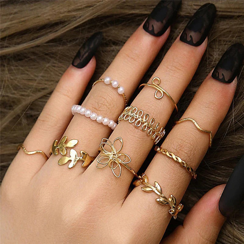 Driara 006 Gold Plated Fashion Ring Set for Women & Girls – Korean Style Adjustable Rings