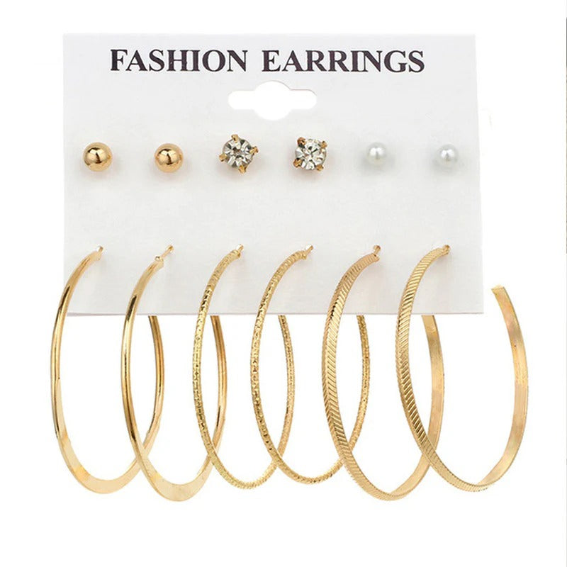 Driara 0121 6-Pair AD & Gold Hoop Earring Combo | Premium Studs & Big Hoops Set for Women & Girls