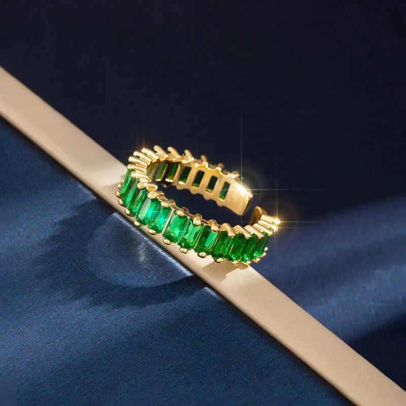 Driara 005 Green Stone Gold Plated Adjustable Ring for Women & Girls