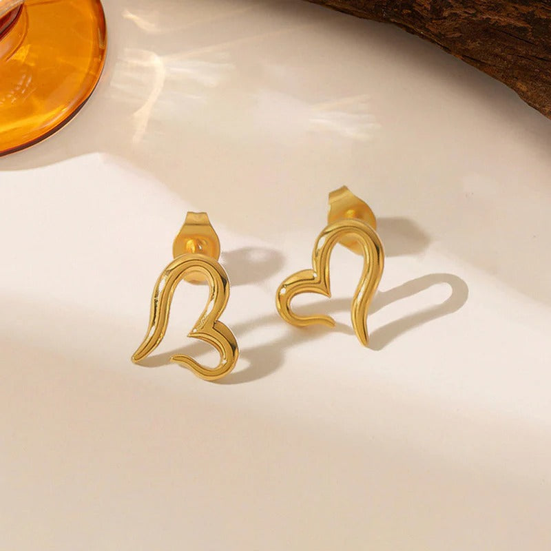 Driara 057 Golden Heart Outline Stud Earrings for Women & Girls | Cute Korean Minimal Design | Daily Wear Lightweight Anti-Tarnish Earrings