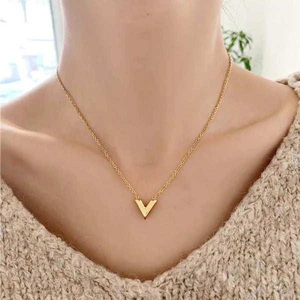 Driara 047  Elegant Golden V-Heart Pendant Necklace for Women & Girls | Korean Minimal Chain Jewellery