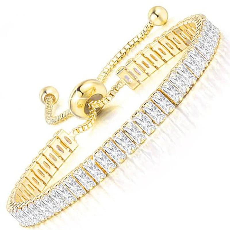 DRIARA 0192  Gold Plated 5×2.5mm CZ Tennis Bracelet for Women & Girls | Adjustable Diamond Look Bracelet
