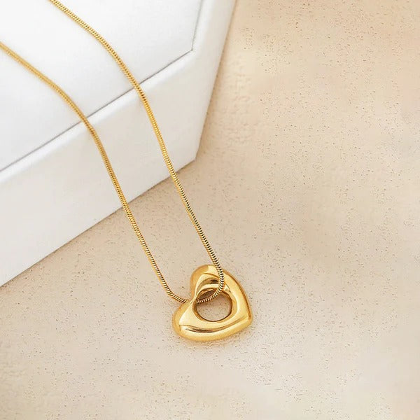 Driara 064 Golden Double Heart Pendant Necklace for Women & Girls | Romantic Love Pendant | Anti-Tarnish Korean Jewellery